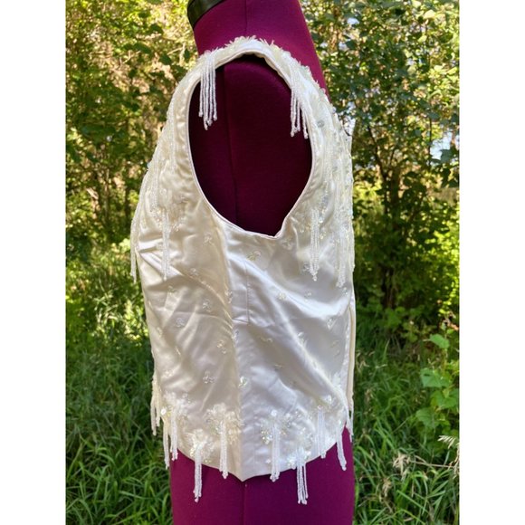 Vintage 1960s Satin Silk glass dangle Bead  Formal Top Tank Hong Kong - Picture 3 of 16